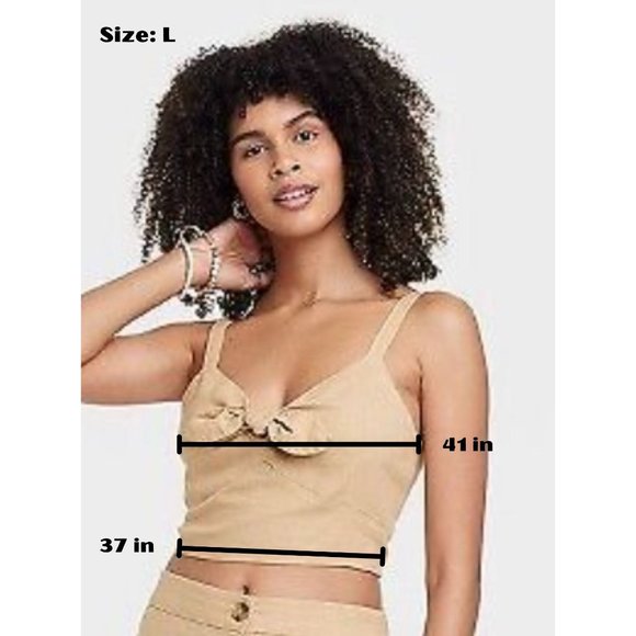 Universal Thread - Women's Tie Front Cropped Top - Tan - Large - Picture 3 of 5